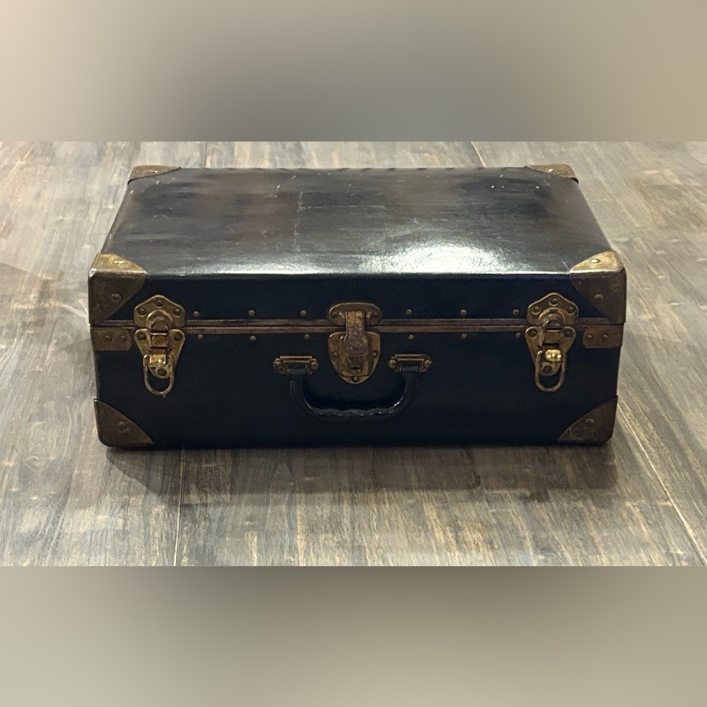 Vintage Black Suitcase with Brass Accents 20” x 13” x 7”